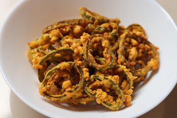 Marcha na ring bhajiya, Gujrati snack, ring fritters made with chili peppers