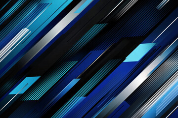 Obraz premium An abstract design featuring dynamic blue and black diagonal stripes, creating a modern and energetic visual effect.