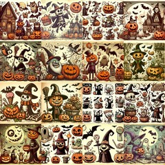 Obraz premium Halloween cartoon vintage illustration. AI generated illustration