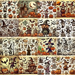 Halloween cartoon vintage illustration. AI generated illustration