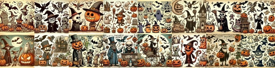 Halloween cartoon vintage illustration. AI generated illustration