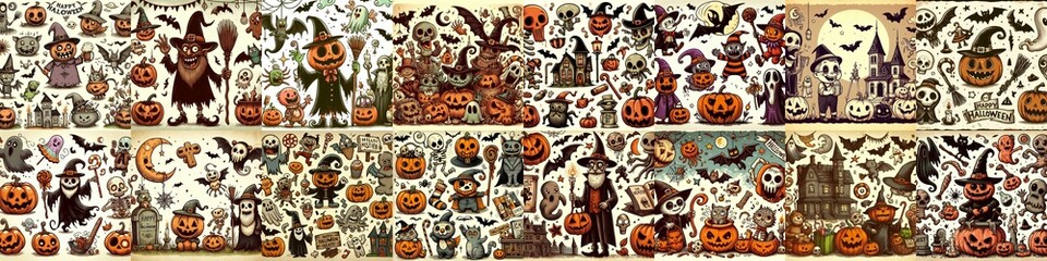 Naklejka premium Halloween cartoon vintage illustration. AI generated illustration