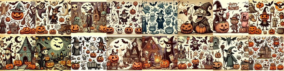Halloween cartoon vintage illustration. AI generated illustration