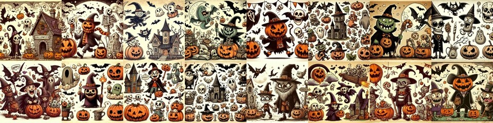 Halloween cartoon vintage illustration. AI generated illustration