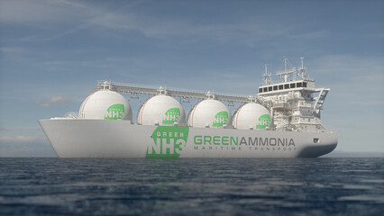 Cargo ship transporting green ammonia. Realistic 3D render.
