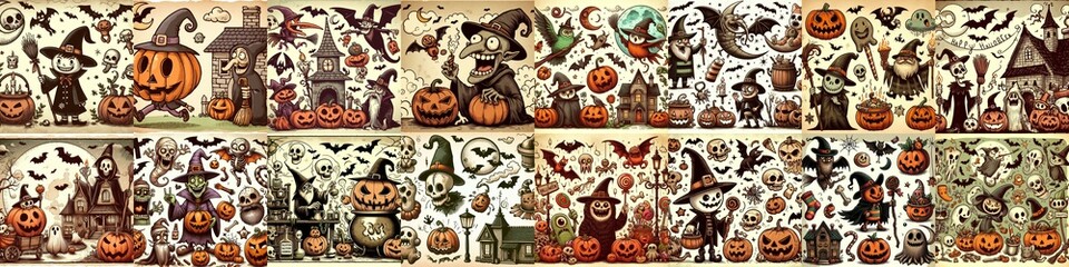 Halloween cartoon vintage illustration. AI generated illustration