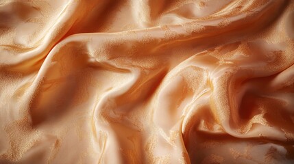 Close-up of soft, flowing peach satin fabric.