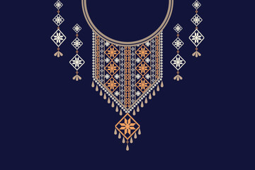 Geometric vectors Neckline embroidery on dark background for fashion clothing 
