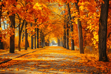 Fototapeta premium Alley in the autumn park, illustration