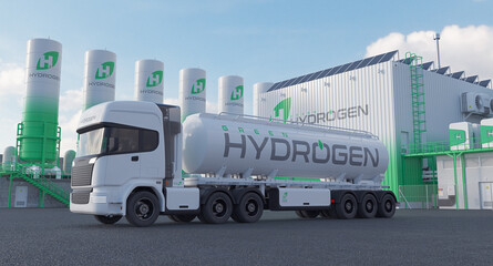 Green hydrogen plant. Realistic 3D render.