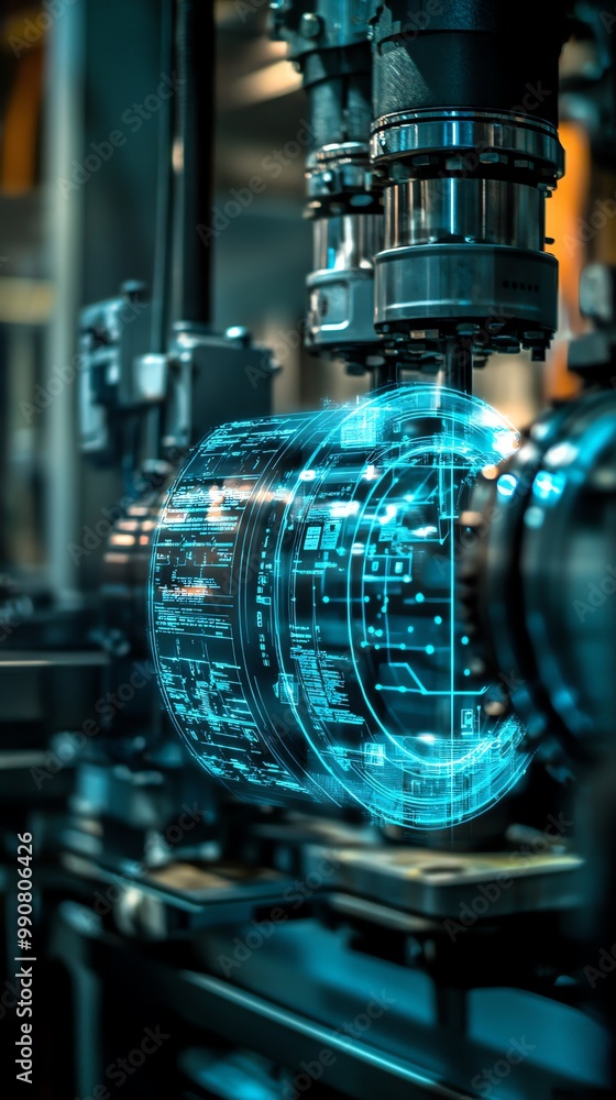 Aufkleber a close-up shot of a robotic arm in an industrial factory setting. the arm is holding a cylindrical 