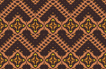Pixel Art Star Islamic Patternfolk Embroidery, Aztec Geometric Ornament Print. Design for Carpet, Wallpaper, Clothing, Wrapping, Fabric