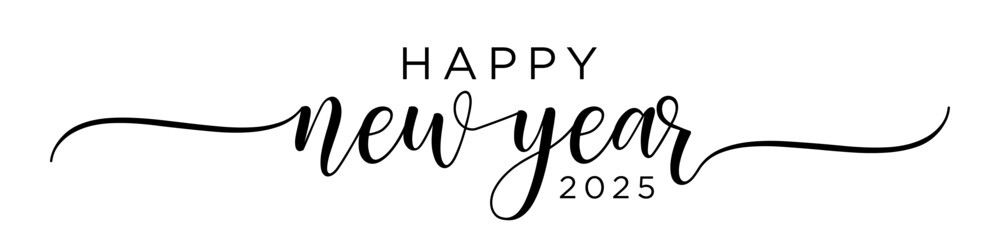 HAPPY NEW YEAR 2025 black vector brush calligraphy banner
