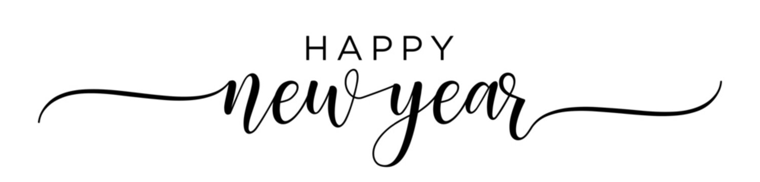 HAPPY NEW YEAR 2025 black vector brush calligraphy banner