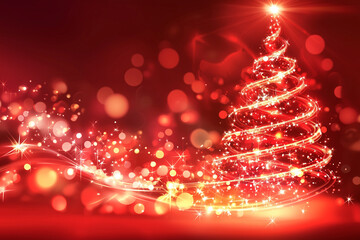 illustration of christmas tree on red background - xmas decoration