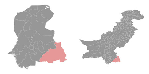 Tharparkar district map, administrative division of Pakistan. Vector illustration.
