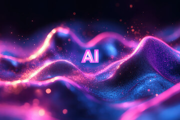 Abstract poster in dark tones with the inscription AI. AI generative.