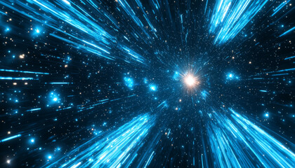 Fototapeta premium A dynamic depiction of space, illustrating light streaks and stars, suggesting movement through the cosmos.