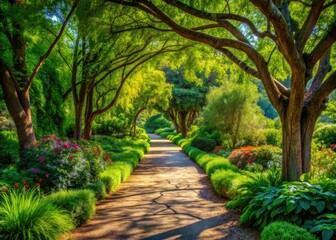 Serene Pathway Through Lush Greenery at the Arboretum Arcadia Surrounded by Nature's Beauty