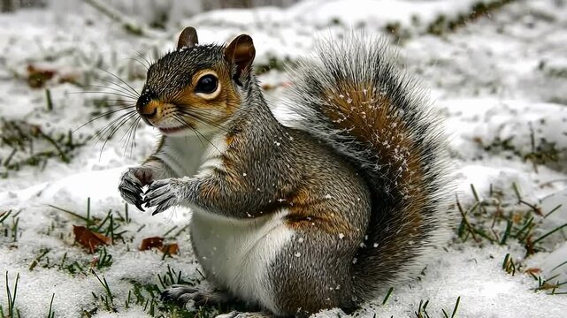 Curious squirrel in snowy weather