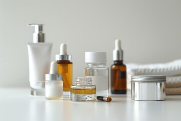 Skincare products on minimalist counter