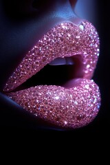 Pink glittering lips exuding elegance and sparkle