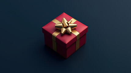 A red gift box with a festive golden ribbon on a dark blue background.