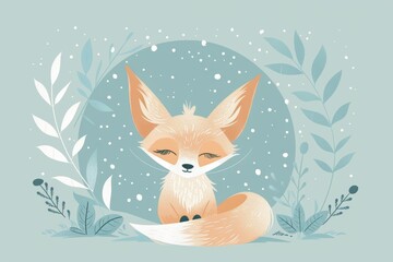 Fototapeta premium Cute fennec fox illustration in tranquil nature