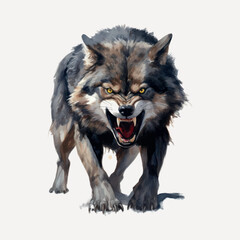 Fierce snarling wolf illustration