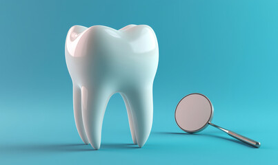 3D rendering of teeth and dental mirror combination