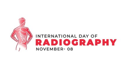 International day of Radiography. men bone animation.