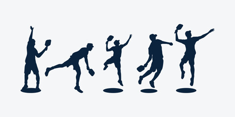 collection of male pickleball player silhouettes isolated on white background