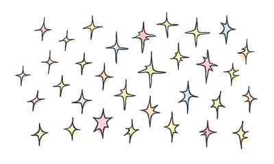 Sparkles, twinkle lights doodle with color. Ink pen texture. Hand drawn illustration vector.