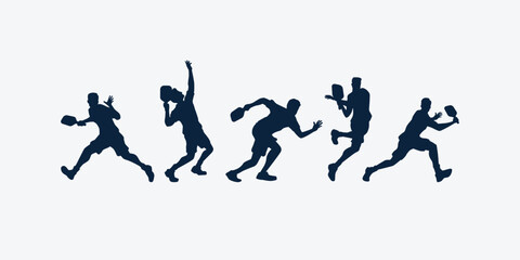 collection of male pickleball player silhouettes isolated on white background