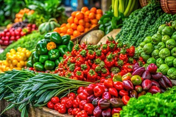 Vibrant Pimpinela vegetables showcased in a market setting, surrounded by lush green leaves and a serene natural backdrop, highlighting their fresh appeal and vitality.