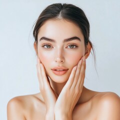 Woman with delicate features in pastel tones