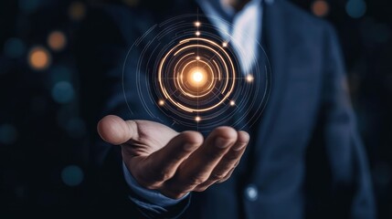 Businessman Holding Futuristic Technology