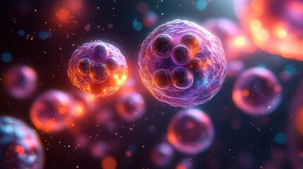 Fototapeta premium microscopic view of regenerating cells vibrant colors abstract cellular patterns scientific aesthetics representing breakthrough in stem cell research futuristic medical imagery