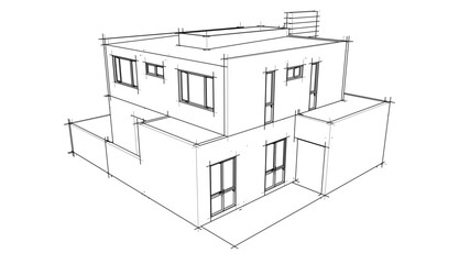 Architectural sketch of modern building 3d rendering