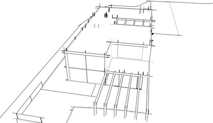 Architectural sketch of modern building 3d rendering