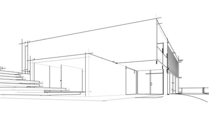 Architectural sketch of modern building 3d rendering