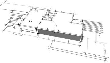 Architectural sketch of modern building 3d rendering