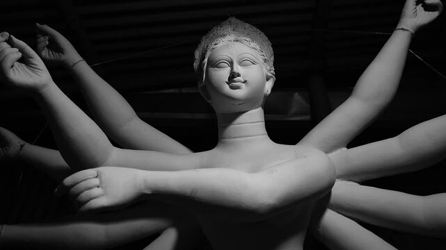 Goddess Durga Idol video for Durga puja the biggest festival in India, Raw footage in full HD  of navaratri Maa Durga idol making portrait shot Happy Durga puja and Dussehra and Vijaya Dashami 
