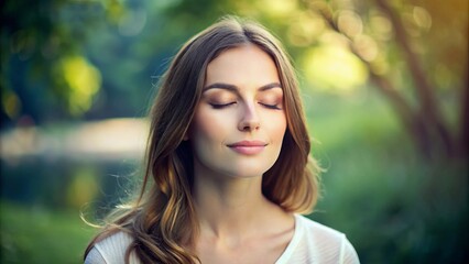 A peaceful woman with closed eyes and a serene expression, embodying calmness and tranquility.