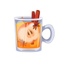 Apple cider, punch with apple pieces, cinnamon, anise. Hot winter cocktail, Christmas drink. Vector illustration.