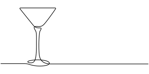 Continuous one line drawing of two glass of wine. Alcohol and cocktail drink. Doodle vector illustration, Martini Cocktail Continuous Line Illustration, Wineglass with cocktail and lemon continuous