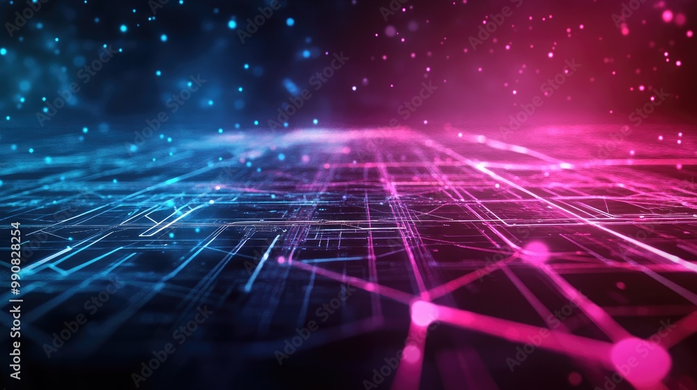 Aufkleber a vibrant, abstract representation of a digital network with glowing lines and nodes in blue and pin