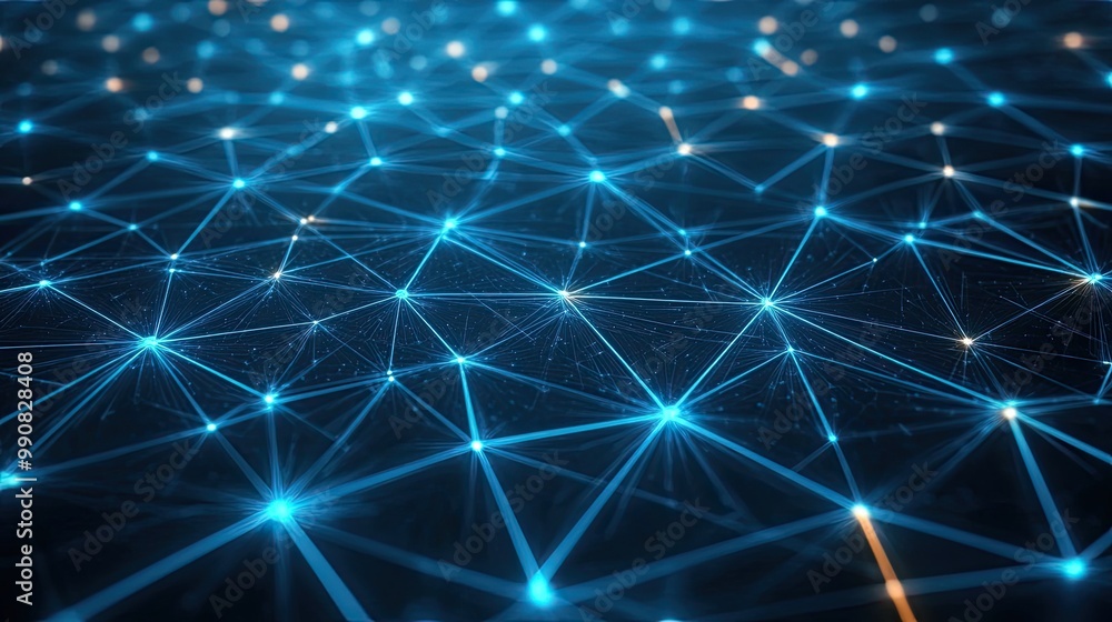 Poster a visually striking representation of a network, showcasing interconnected lines and glowing nodes, 