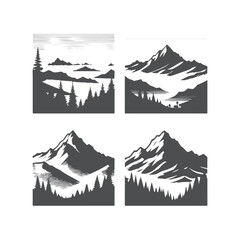 Fototapeta premium A set of mountains silhouette vector art illustration isolated on a white background