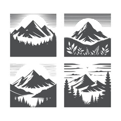 A set of mountains silhouette vector art illustration isolated on a white background